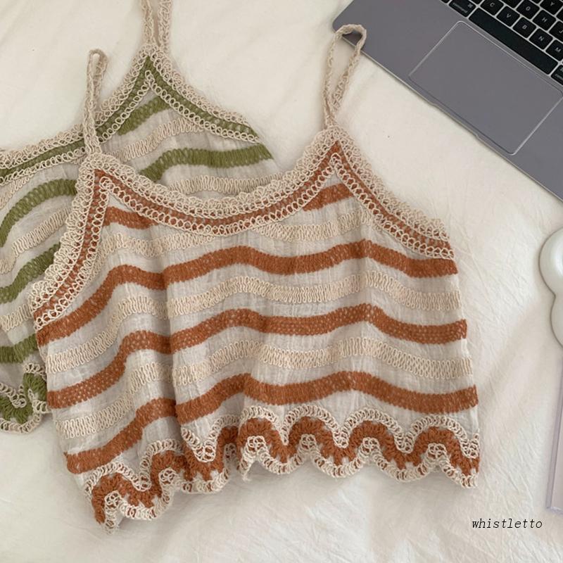 Áo Croptop Hai Dây Dệt Kim Chất Liệu Cotton Lanh Thêu Họa Tiết Trái Tim Xinh Xắn Cho Nữ