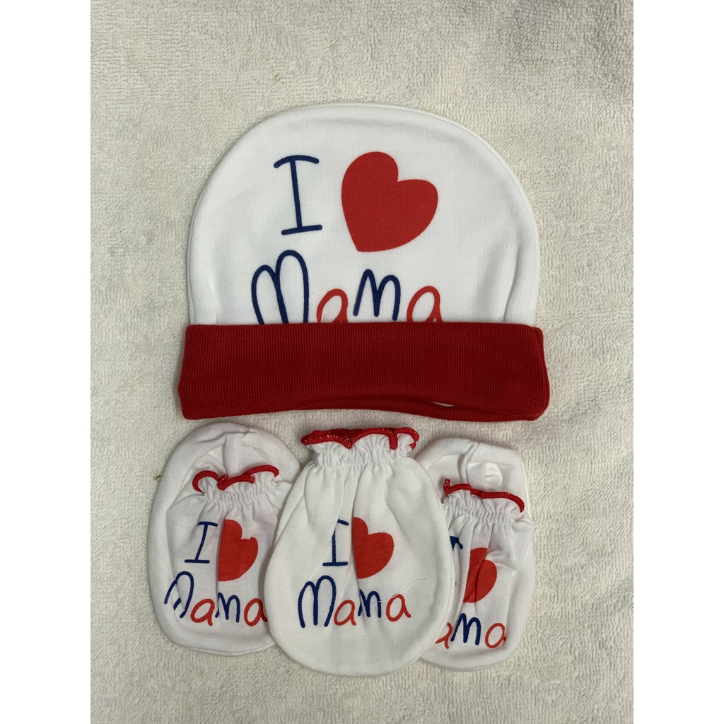 Bộ nón bao tay chân bé sơ sinh MAMA PAPA cotton Thailand