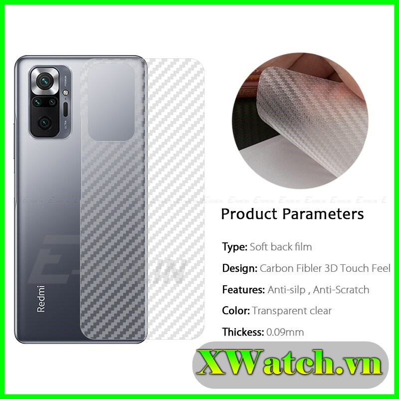 Miếng dán Carbon mặt lưng Xiaomi Redmi 10 Poco X3 NFC Poco X3 pro Poco M3 Redmi Note 10 Note 10 pro Mi 11 lite Redmi 9T