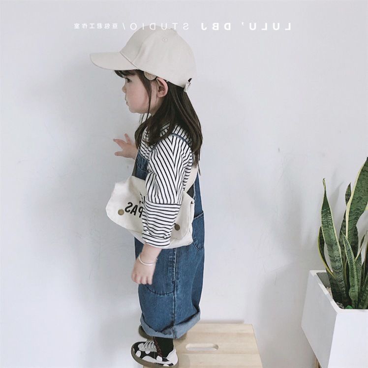 Quần Yếm Denim Dáng Rộng Phong Cách Hàn Quốc Nhật Bản Thời Trang Xuân Thu Mới 2022 Cho Bé Gái