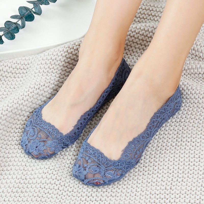 Take Talk Vớ thuyền phối ren hoa co giãn màu sắc tương phản thời trang mùa hè cho nữ