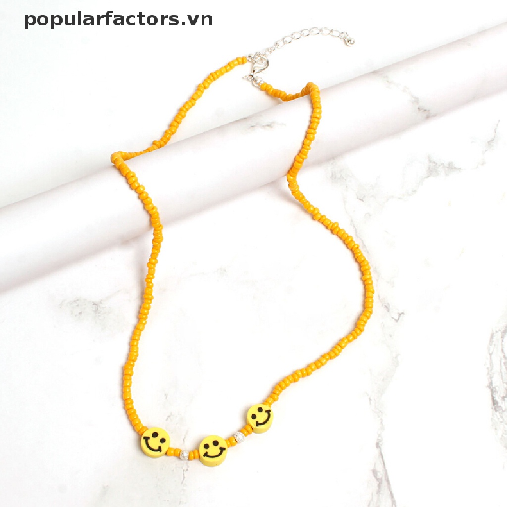 Vòng Cổ Choker Mặt Cười Xỏ Hạt Nhiều Màu Phong Cách Bohemia