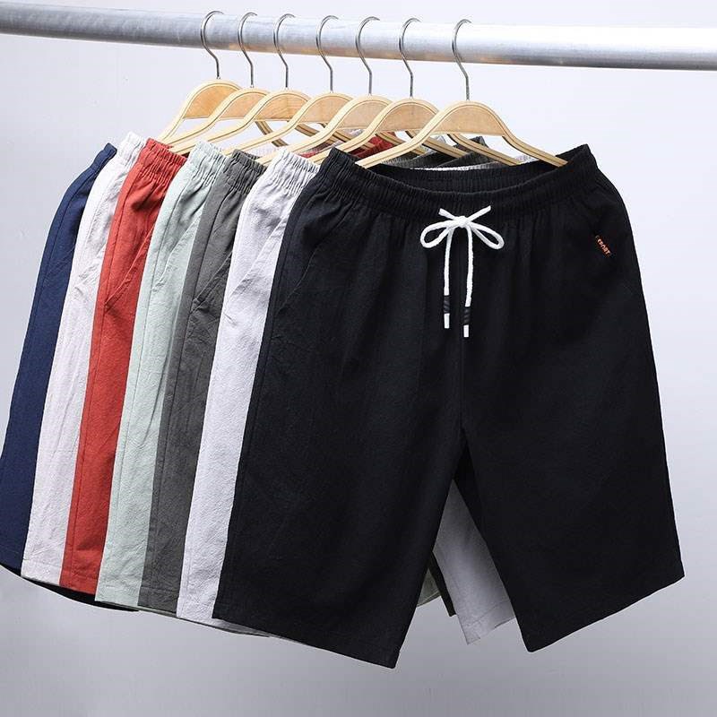 Quần Short Cotton Lanh IFNICEFUTURE Màu Trơn Thời Trang Đi Biển Cho Nam