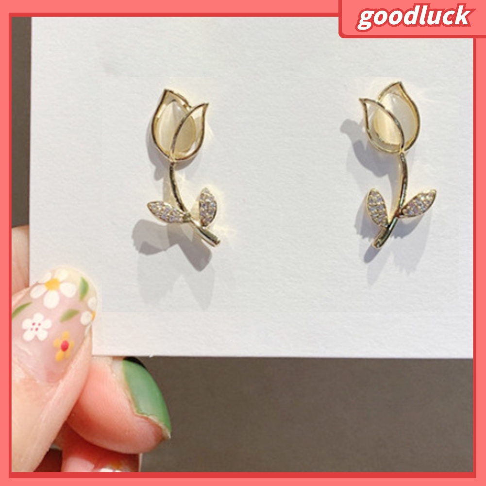 Khuyên tai hình hoa hồng đính đá thời trang cho nữ