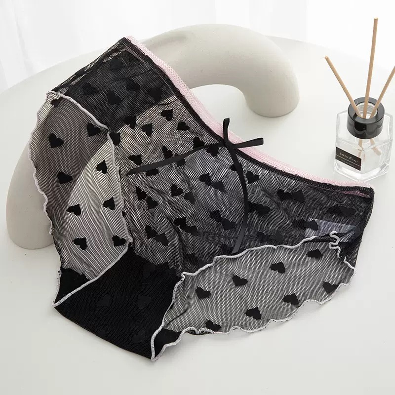 Quần lót nữ ren lưới tim Vanvene cạp vừa đính nơ lót quần 2 lớp cotton không hằn viền mới Q352 | BigBuy360 - bigbuy360.vn