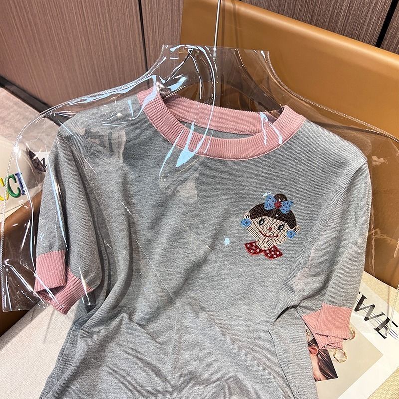 Áo Sweater Dệt Kim Tay Ngắn Dáng Rộng Thời Trang Xuân Hè Dành Cho Nữ