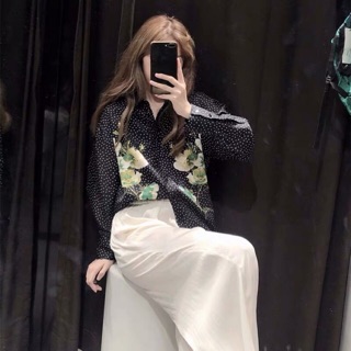 Áo ZARA sơ mi bi hoa xanh xinh đẹp