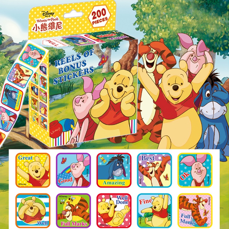 Cuộn 200 Sticker Khen Thưởng Cho Bé - Bộ Sưu Tập Hình Dán Siêu Nhân Spiderman Công Chúa Elsa Bé Cực Thích