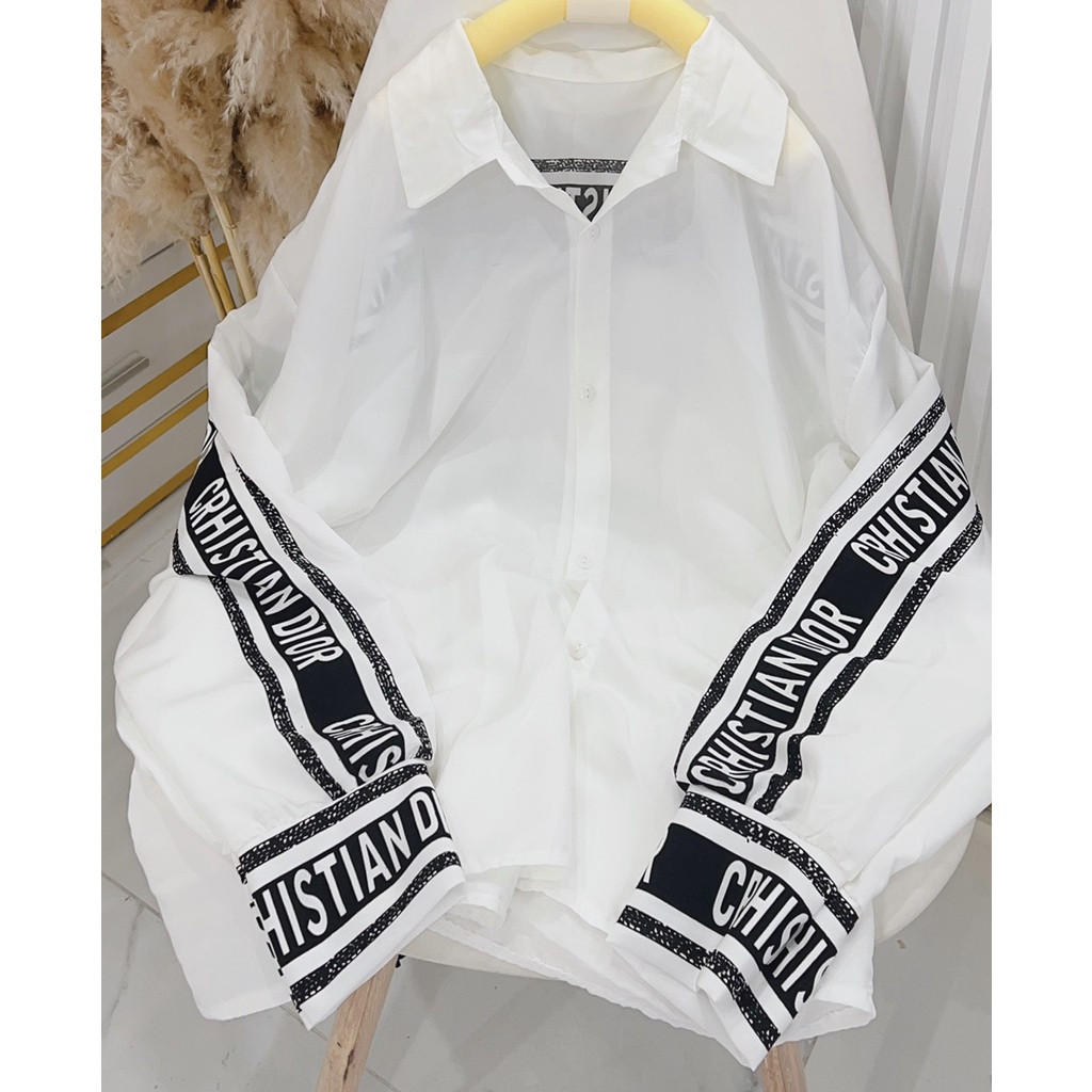 Áo Sơ Mi  Nữ Form Rộng Hàn Quốc Thom Viền Tay Dày Mịn Thoáng Mát Dafaif Tay Unisex Nam Nữ