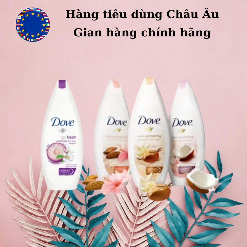 Sữa tắm DOVE cấp ẩm, làm sáng mịn da, hương thơm dịu nhẹ, hàng nội địa Đức,