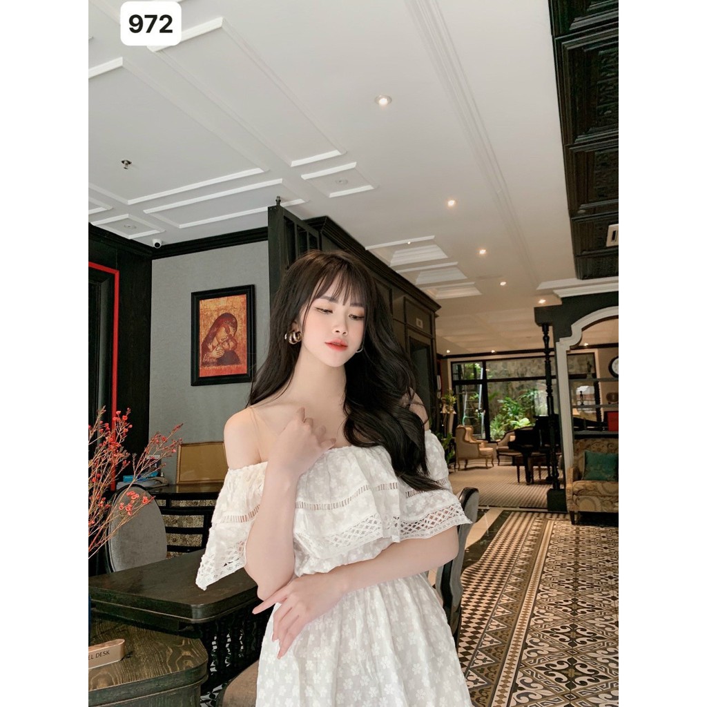 Váy maxi trễ vai pha ren cao cấp, Chất liệu thô 973 | BigBuy360 - bigbuy360.vn