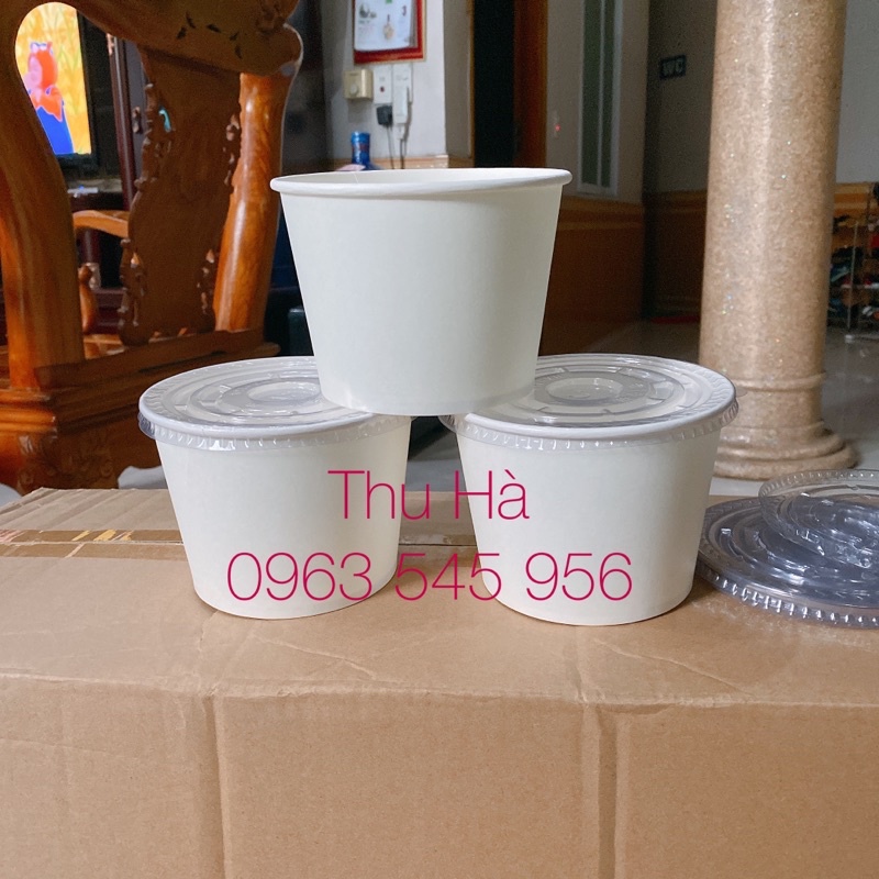 1 thùng 500 bát tô giấy trắng 1000ml đựng bún phở kèm nắp