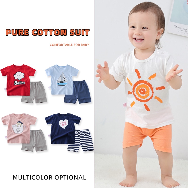 Bộ áo thun ngắn tay + quần short thời trang mùa hè cho bé 0-3 tuổi