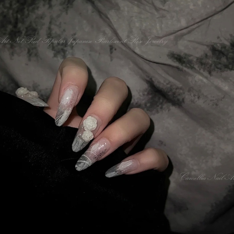 Miếng Dán Trang Trí Móng Tay Họa Tiết Hoa Hồng 3d Thời Trang