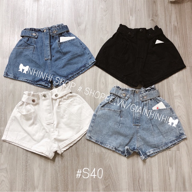 Quần short jean chun 2 khuy đai cạp cao, Quần đùi nữ chun giãn QS1267 - NhiNhi Shop