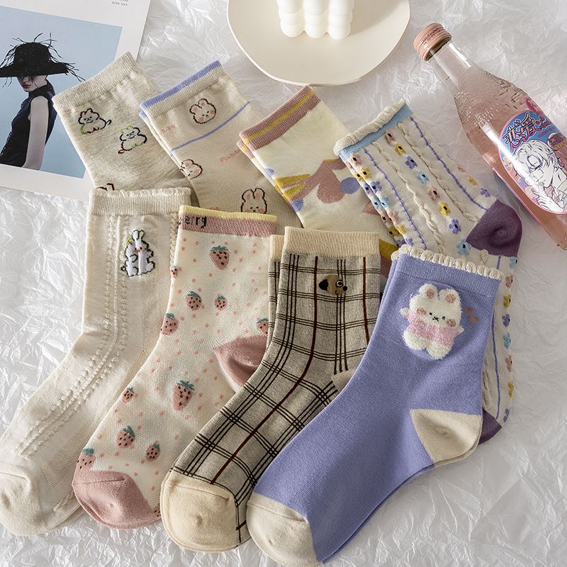 Hàng Có Sẵn#Vớ Mỏng Dài Trung Bình In Họa Tiết Hoạt Hình Dễ Thương Thời Trang Thu Đông Phong Cách Nhật Bản Cho Nữ