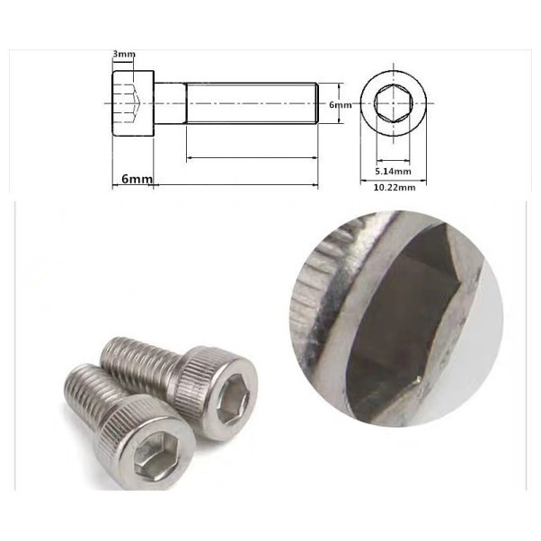 Bộ bulông lục giác chìm đầu trụ inox 304-M6 (M6x8~M6x85mm)