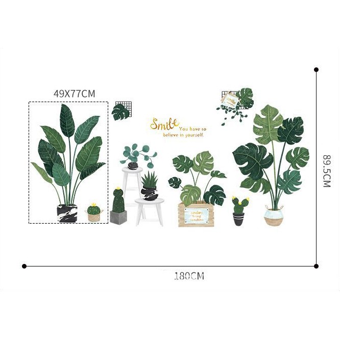SIÊU_RẺ DECAL DÁN TƯỜNG PHONG CÁCH HÀN QUỐC NHIỆT ĐỚI Chậu cây xanh SIÊU TO NHẤT