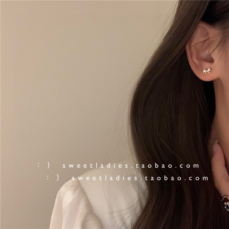 Bộ Khuyên Tai Đính Ngọc Trai/Nơ/Trái Tim Mini Chất Lượng Cao Dành Cho Nữ