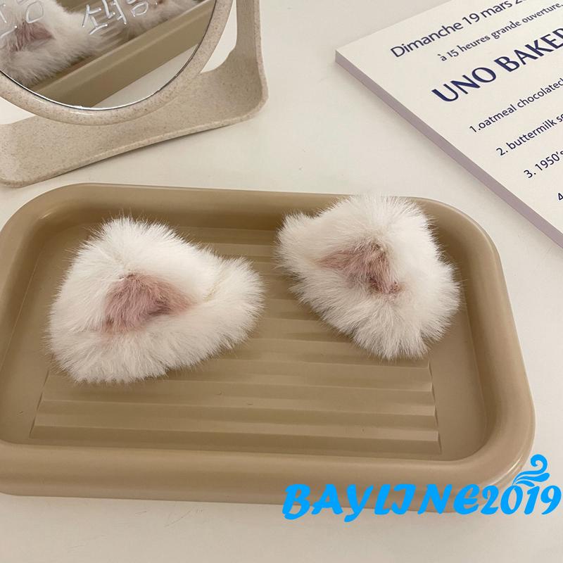 Kẹp tóc hình tai mèo bằng lông mềm mại phong cách hoạt hình ngọt ngào cho nữ