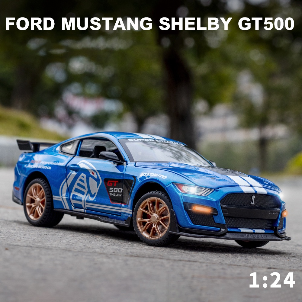Mô hình xe ô tô Ford Mustang GT500 Shelby tỷ lệ 1:24 khung hợp kim có đèn âm thanh cót chạy đà