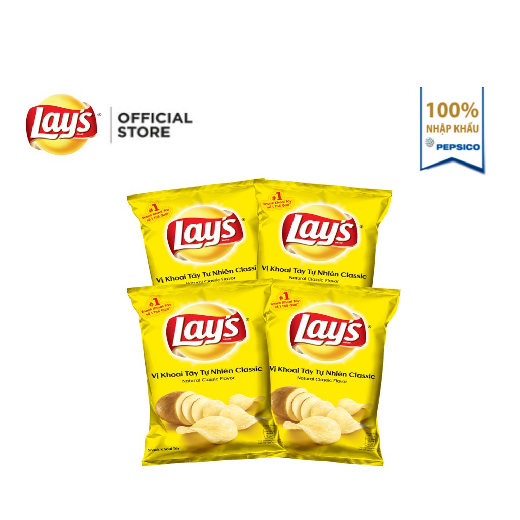 [Mã GRO1APR giảm 20K đơn 150K] Combo 4 Snack Khoai Tây Lay's vị Khoai Tây Tự Nhiên 95g/gói