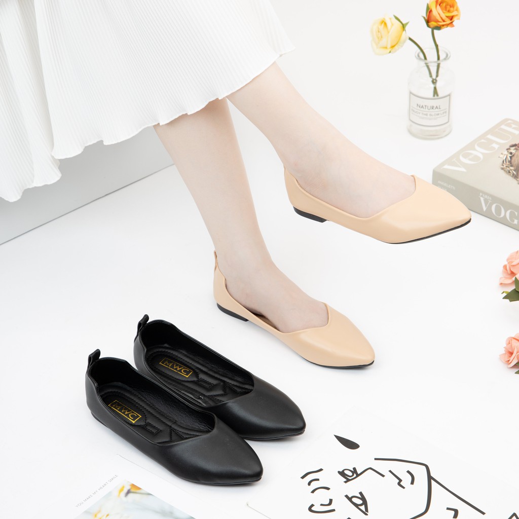 [Mã FATHANG5 giảm 10K đơn 50K] Giày búp bê nữ mũi nhọn đế bệt MWC NUBB- 2170