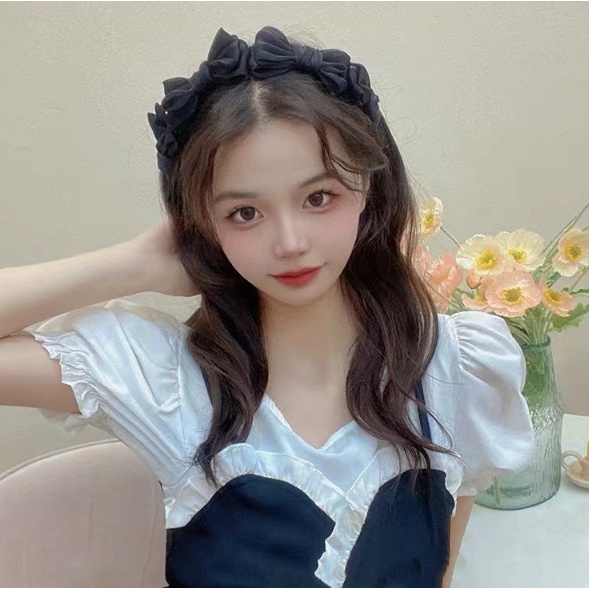 Băng Đô Gắn Nhiều Nơ Tiệm Thêu Việt Chất Liệu Voan Xước