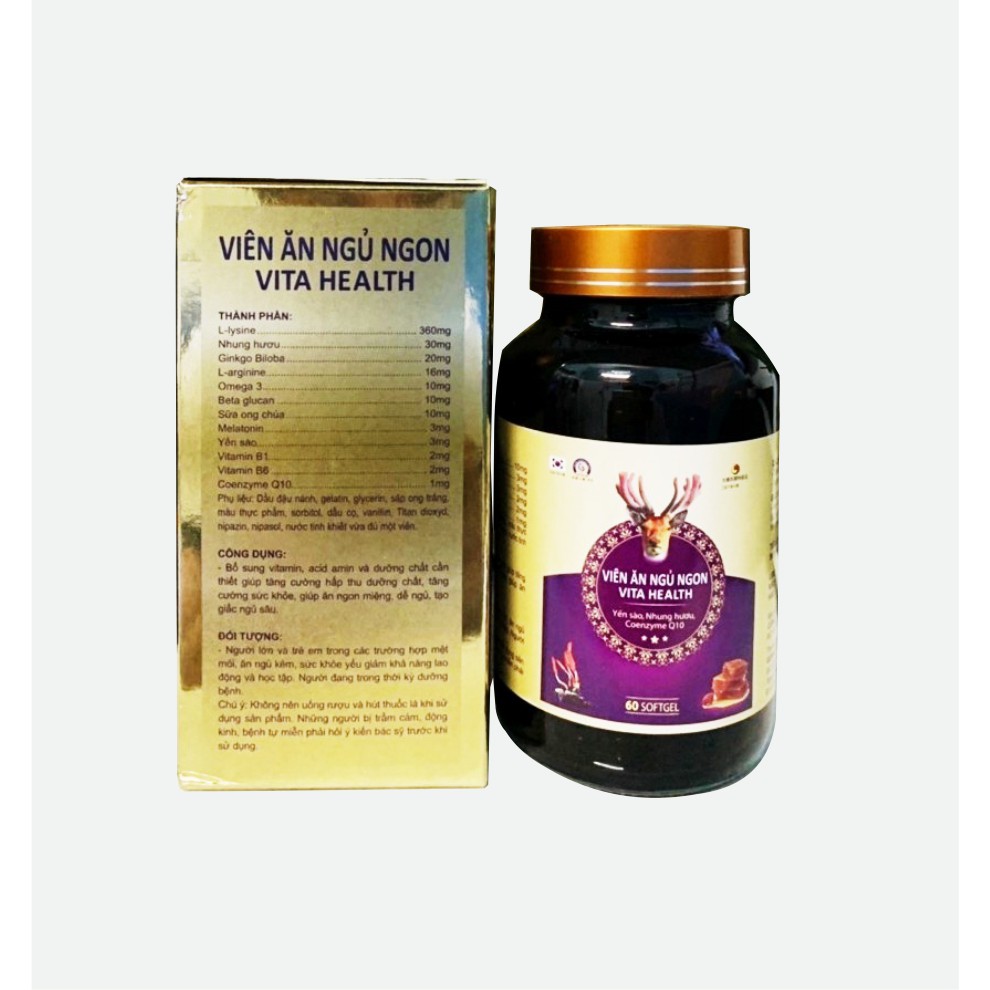 VIÊN ĂN NGỦ NGON VITA HEALTH - GIÚP TĂNG CƯỜNG SỨC KHỎE, ĂN NGON MIỆNG, NGỦ SÂU GIẤC – LỌ 60 VIÊN