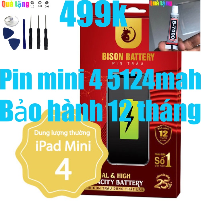 Pin mini 4, Pin A1550 Bison 5124mah bảo hành 12 tháng