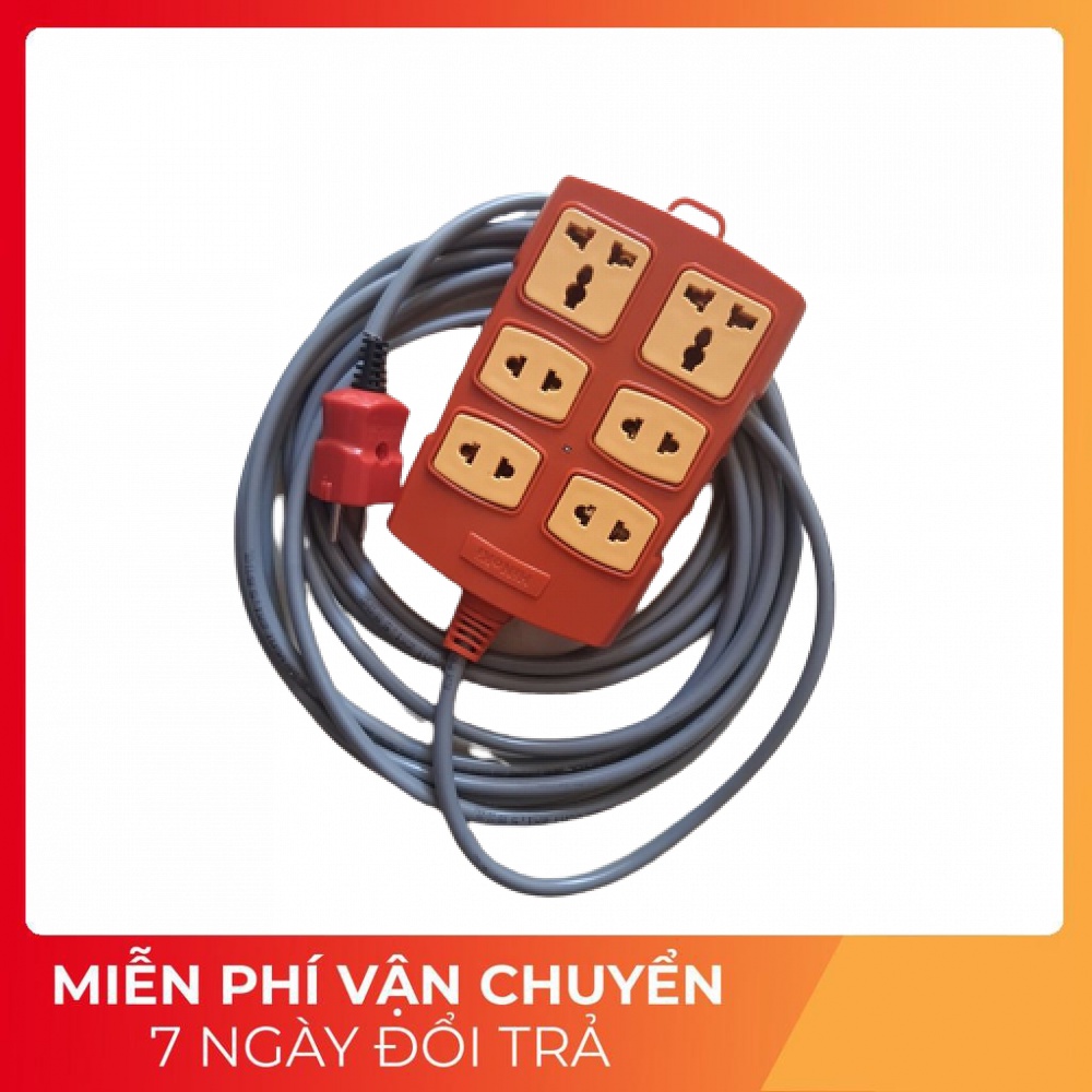 Ổ Cắm Điện 6 Lỗ Cắm dây 10m Chịu tải 6000w Chống Cháy và Chống va đập