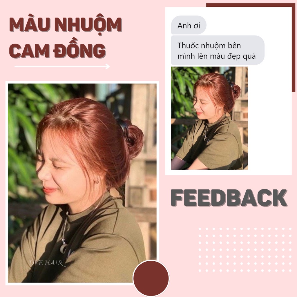 Thuốc nhuộm tóc, thuốc nhuộm tóc màu Nâu Cam Đất, DYE.HAIR, tặng kèm oxy trợ dưỡng và bao tay