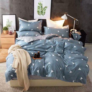 Full Set Bộ Drap giường Cotton Chần Bông Tam giác Trắng Xanh m2x2m - m8x2m