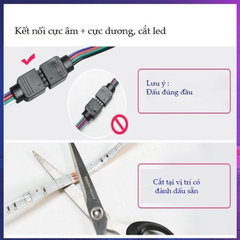 Bộ đèn Led dây đổi màu kèm remote 24 phím, quay clip, trang trí bể cá, hắt trần