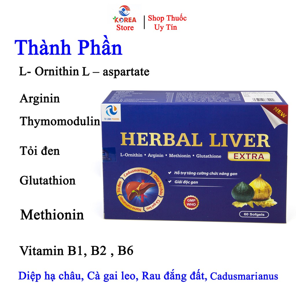 Bổ gan HEBAL LIVER EXTRA gải độc mát gan, tăng cường chức năng gan, hộp 60 viên