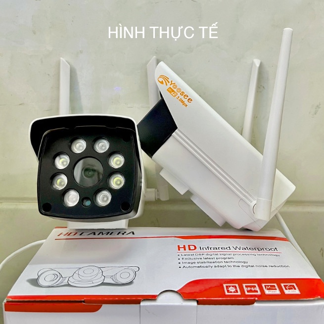 Camera IP wifi ngoài trời Yoosee 318s 2 Râu 3.0 Mpx độ phân giải 2304 x 1296 4 led sáng 4 led hồng ngoại - đàm thoại