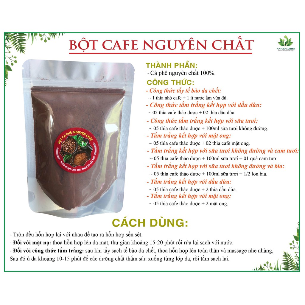 Bột cà phê nguyên chất dưỡng da , tẩy da chết, đắp mặt , trắng da