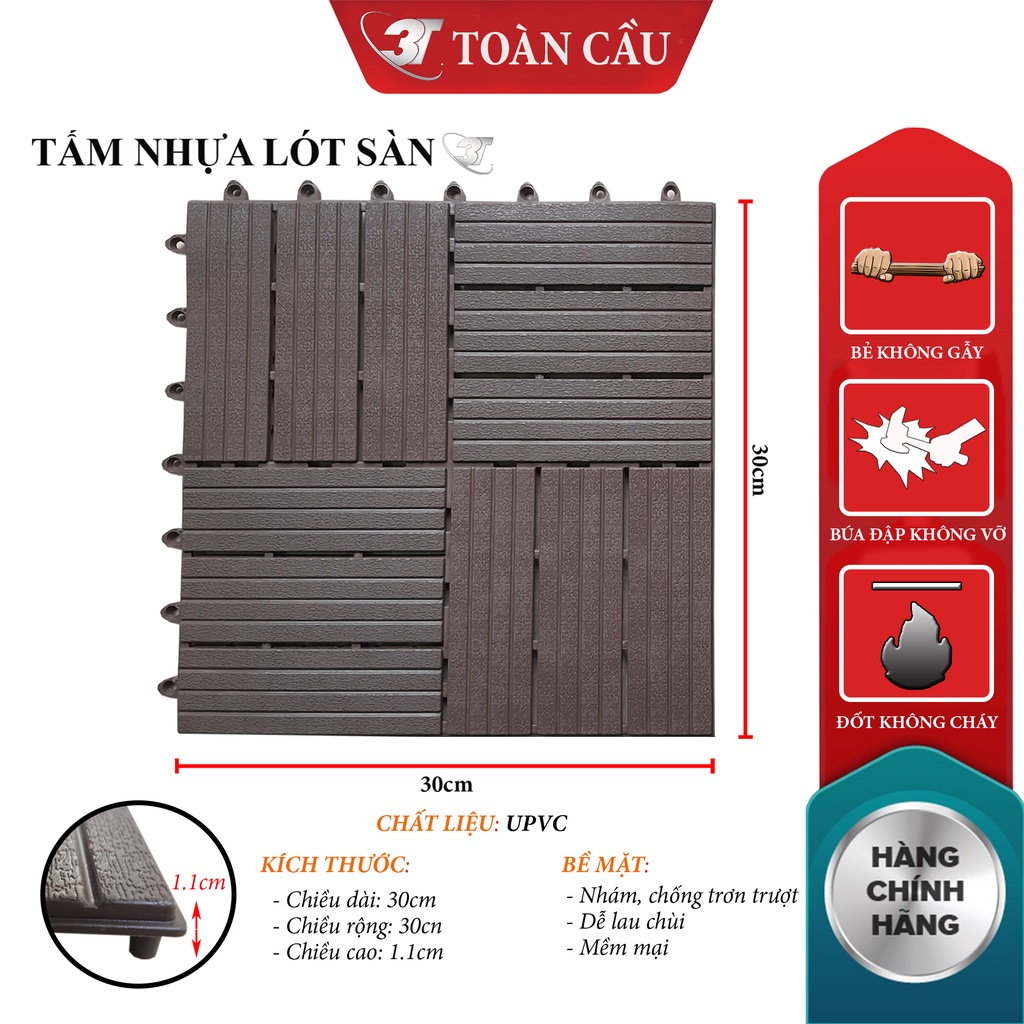 Tấm Sàn Nhựa 3T 12 Nan Nhựa Dẻo UPVC - Lót Sàn Ban Công, Sân Thượng, Bể Bơi, Nhà Tắm