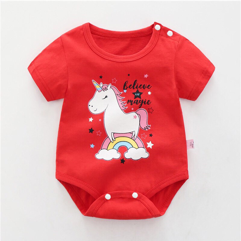 Bodysuit cho Bé Trai Bé Gái mẫu Body Chip kì lân đỏ Hè Sơ Sinh vải 100% Cotton Mềm Mịn kiểu dáng dễ thương từ 3-13kg