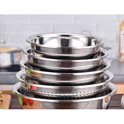 Bộ 5 bát inox ( 4 bát lớn và 1 rổ)