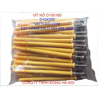 Vít Lắp Đặt M10x200mm có kèm nở nhựa (túi 50 vít)