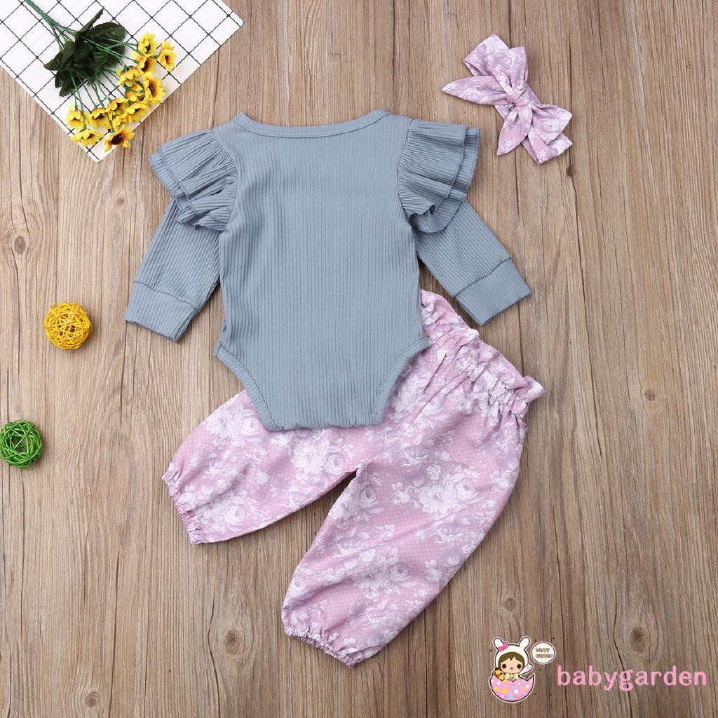 Set áo liền quần + Quần short + Băng đô họa tiết hoa dễ thương cho bé gái