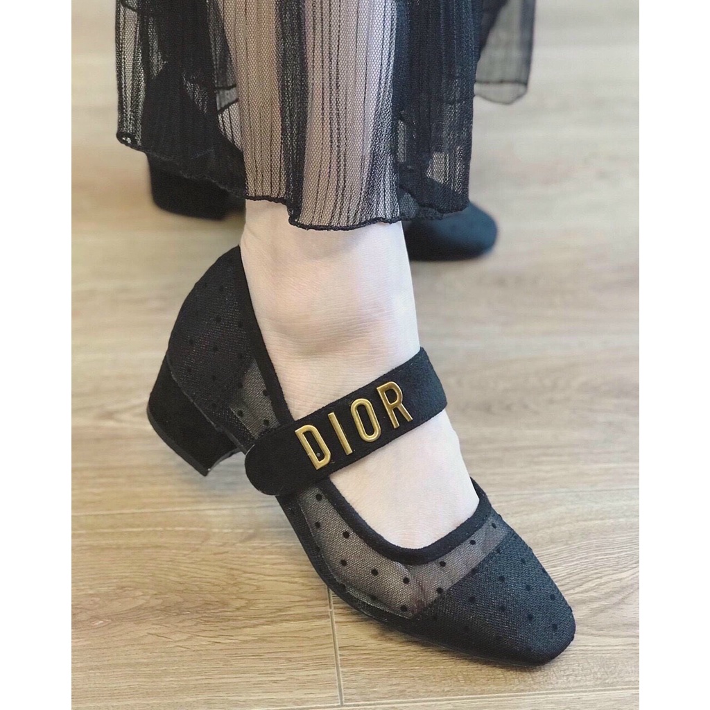 Giày nữ gót vuông 3 phân giày gót vuông lưới quai ngang chữ DRR siêu xinh