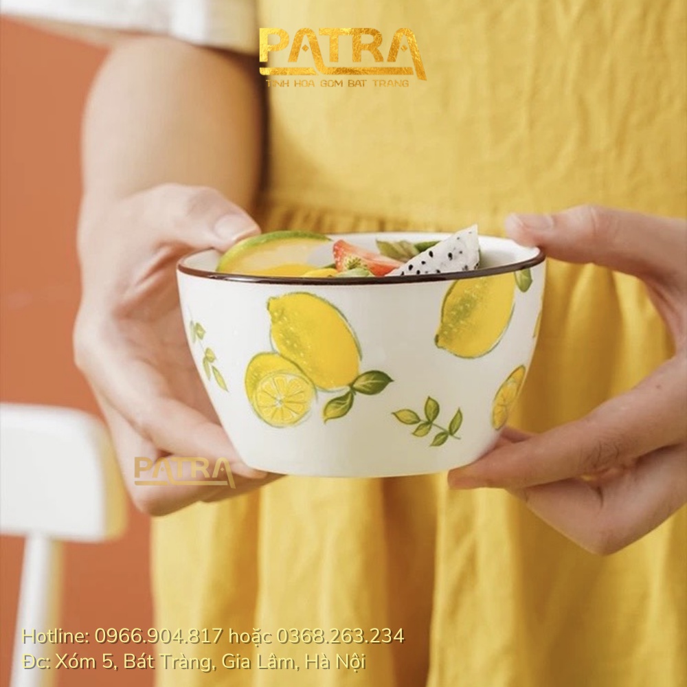 Bát ăn cơm, chén ăn cơm sứ hình trụ họa tiết hoa quả trái cây decor phong cách Hàn Quốc