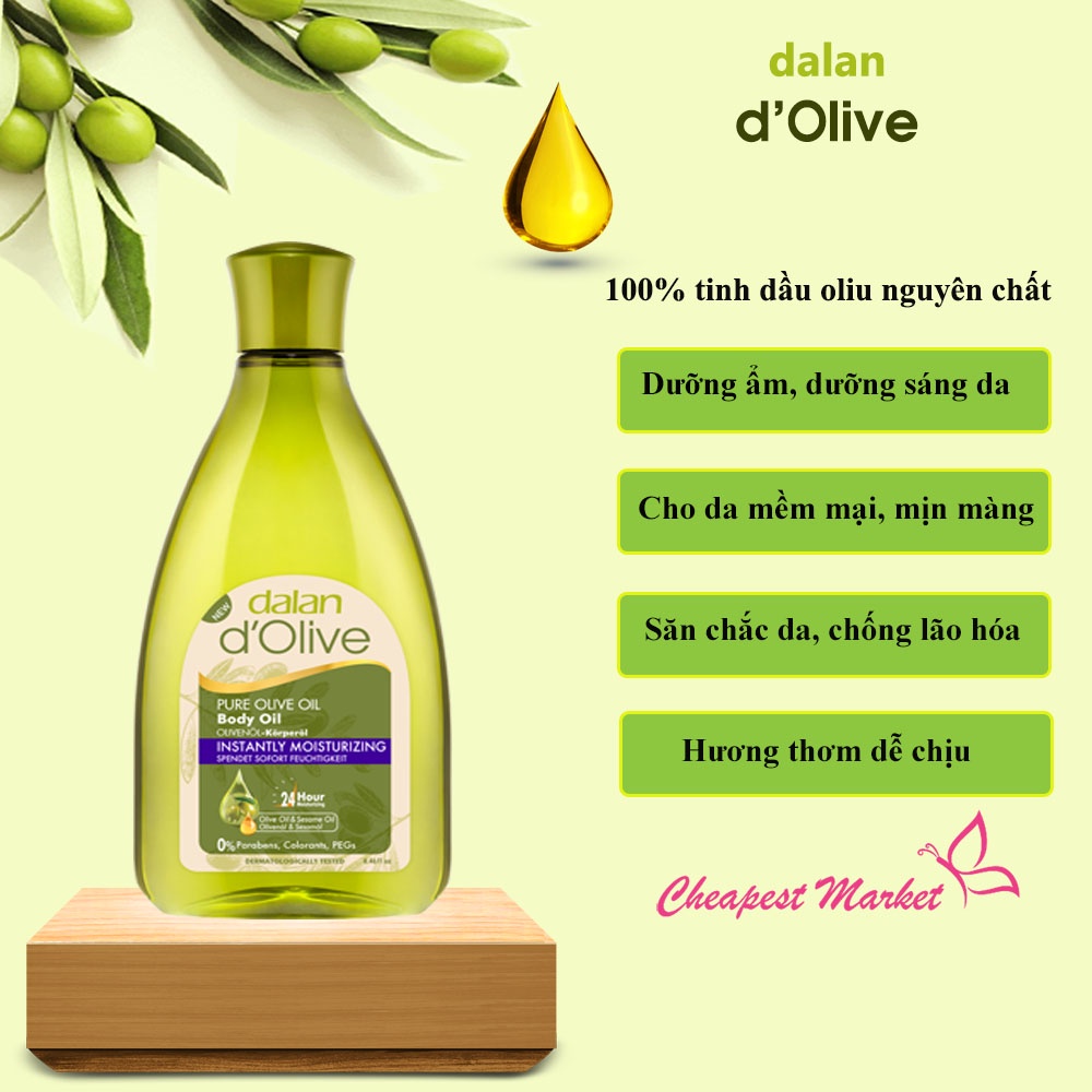 Tinh Dầu Olive Dưỡng Ẩm Da Sáng Mịn Toàn Thân Dalan D'Olive 250ml