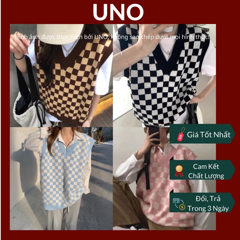 Áo gile len hoạ tiết caro đủ màu phong cách Hàn Quốc