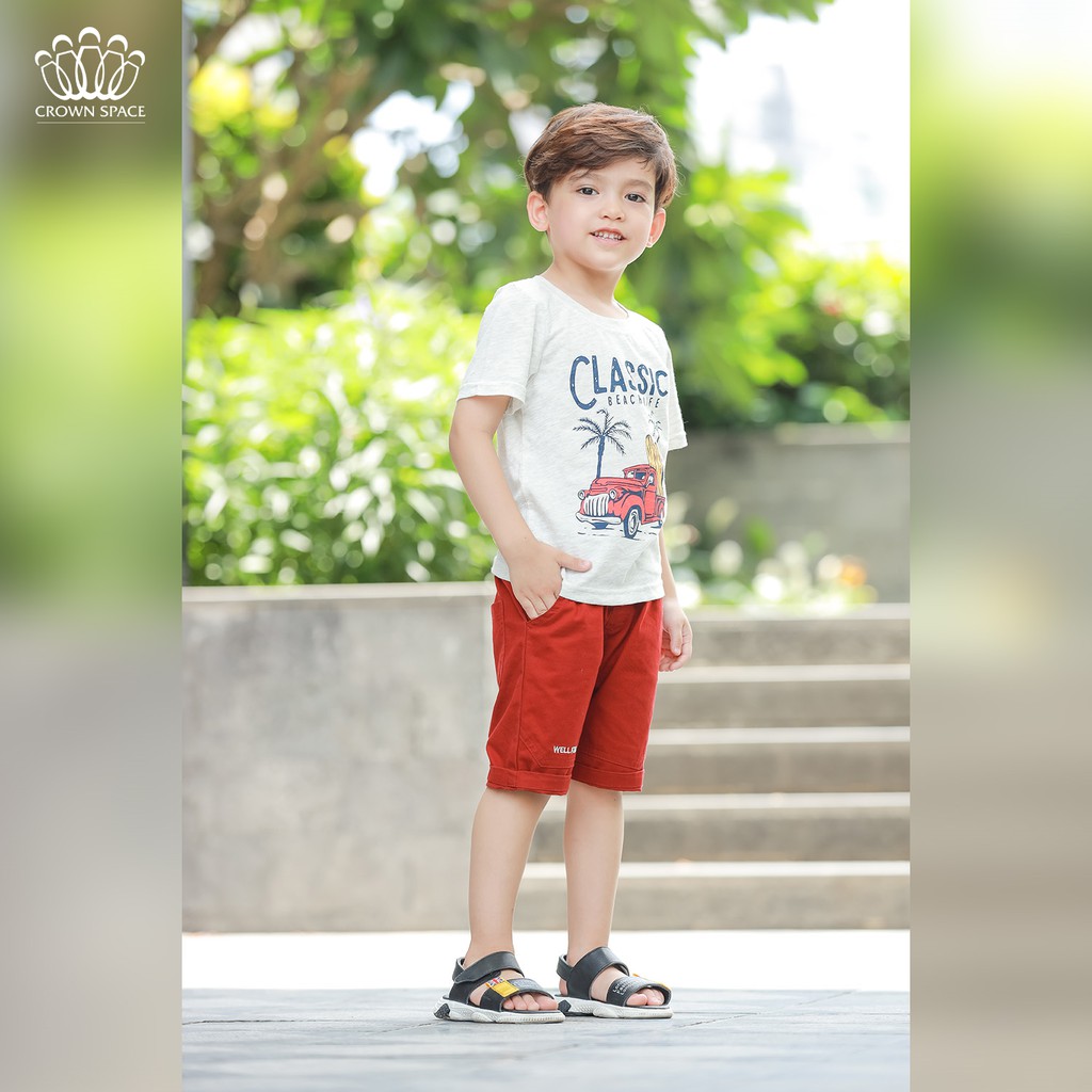 Áo Phông Bé Trai Classic Chính Hãng Crown Space Fashion CKBS2111106 TShirt Vải Cotton Thoáng Mát Từ Size 1-8