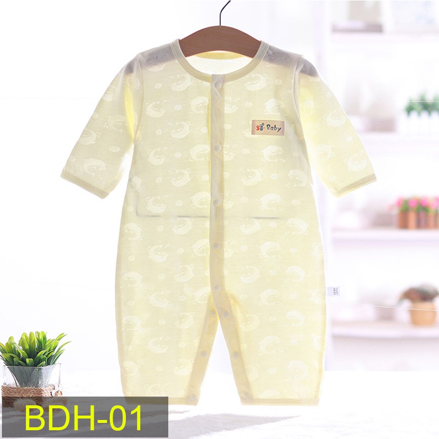 Áo liền quần Body cotton dài tay mỏng mặc hè thu cho bé trai bé gái 0-12tháng Hàng Quảng châu xuất Nhật BDH02