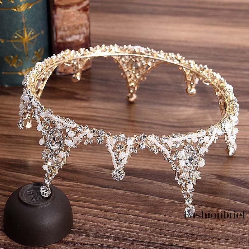 Vương miện tròn đính đá nhân tạo xinh xắn dành cho cô dâu