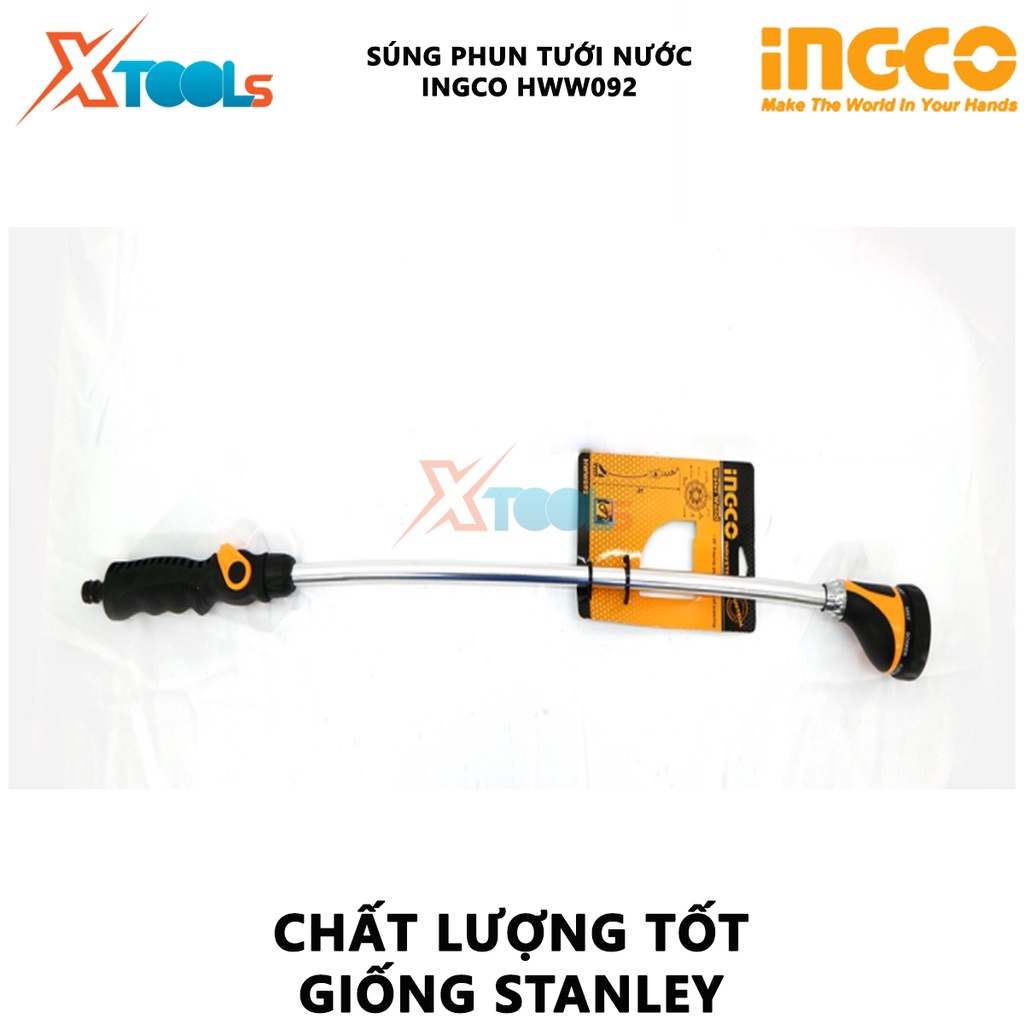 Súng phun nước tưới INGCO HWW092 | vòi phun tưới nước dài Đầu kim loại, có 9 kiểu phun phun dày, thưa, phẳng, vòi hoa se